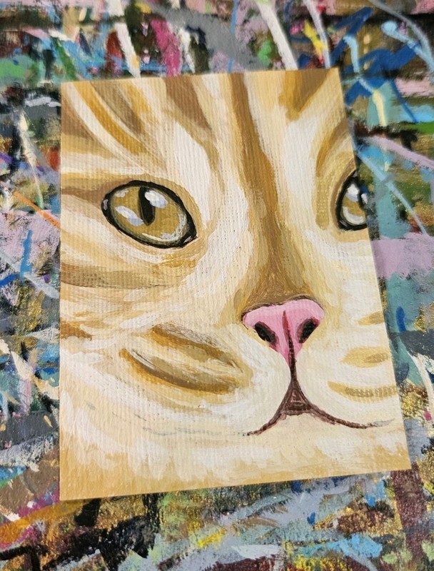 ACEO Ginger Tabby Cat Mini Painting Original Orange Cat Face Signed Acrylic Art gallery