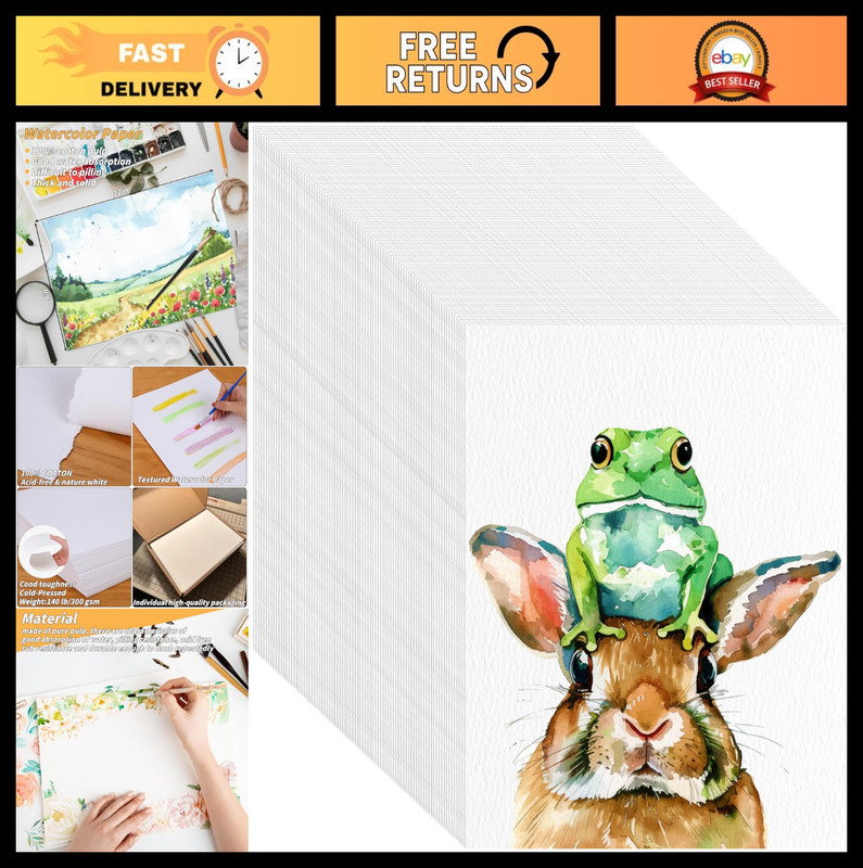 300 Sheets Watercolor Paper 140LB 300GSM - 9x12 Art & Craft Paper for Painting,
