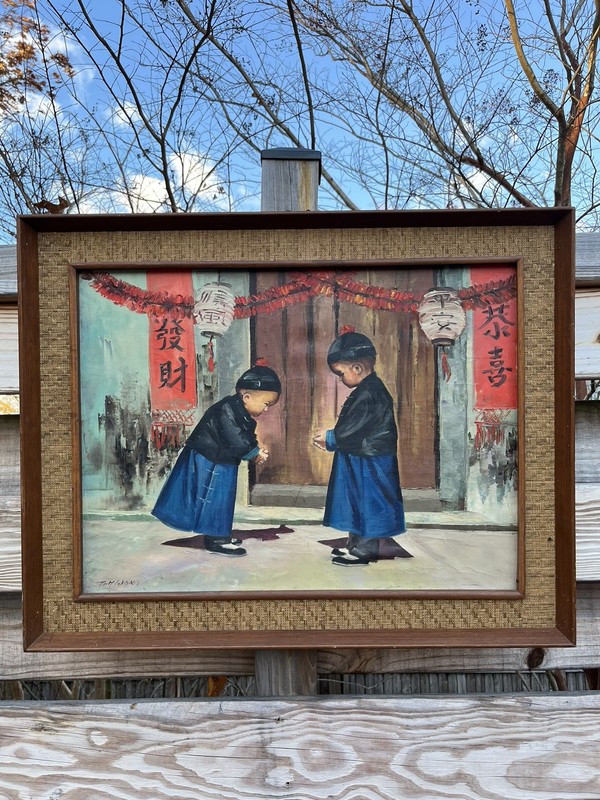 Tom Wong Original Oil On Canvas Large 23” X 29” Beautifully Framed And Signed.