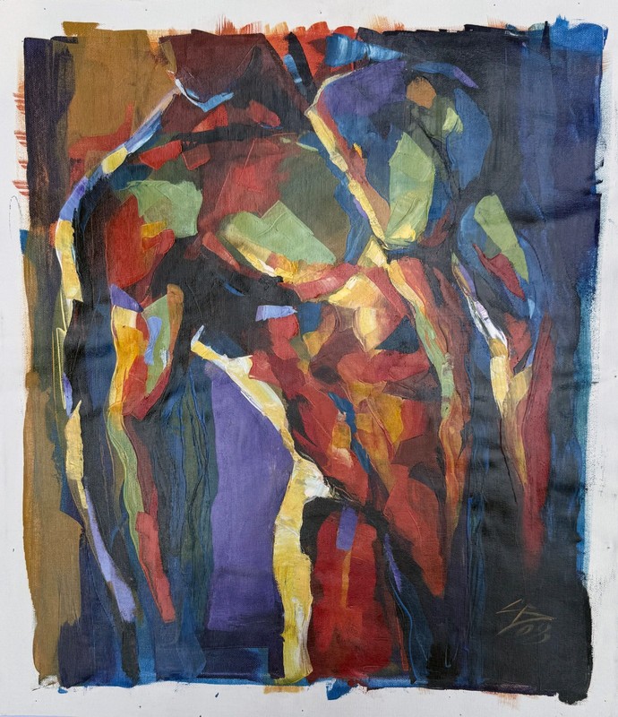 Original Acrylic Painting on Canvas MALE NUDE TORSO – Artist Signed – Bulgaria
