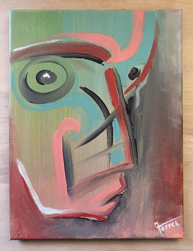 Original Abstract Face Acrylic Painting On Stretched Canvas. 9×12 inches
