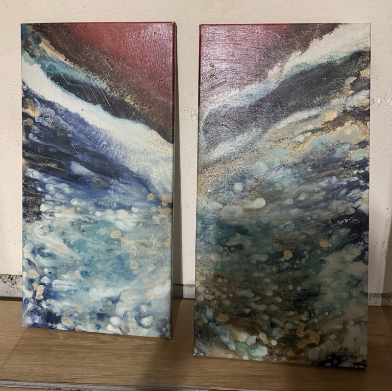 Large Abstract Diptych Canvas Painting Set, Unframed Wall Art (2-Piece)