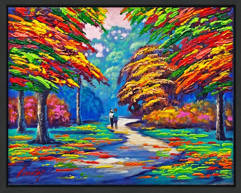 JANOS KARDOS «MOMENT IN THE PARK» 2016 | ORIGINAL PAINTING | 19X23″ FRAMED