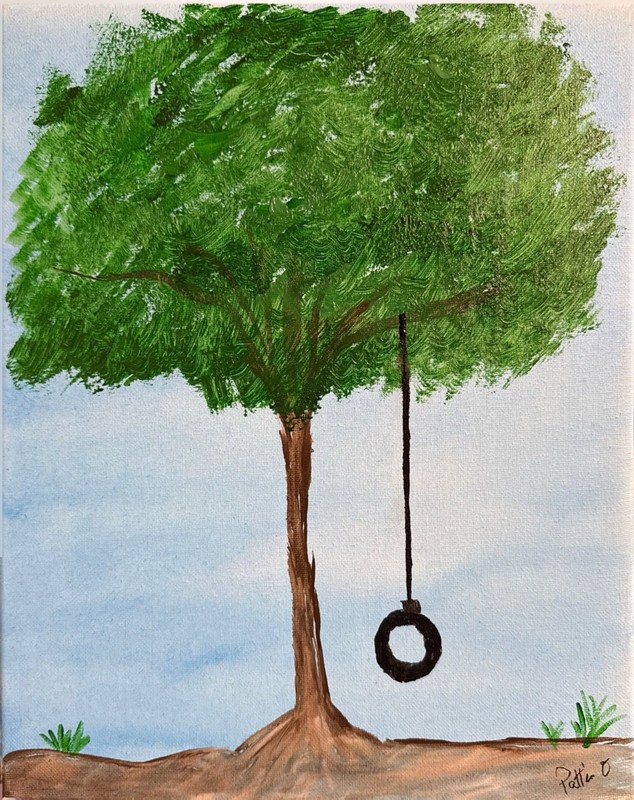 Tree Tire Swing 14x11 Folk Art Landscape Painting Canvas Signed Home Decor gallery