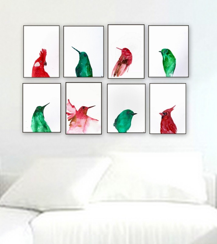 Set of 8 Watercolor Birds Artworks. Original Paintings. 9.5In x 11.5In.