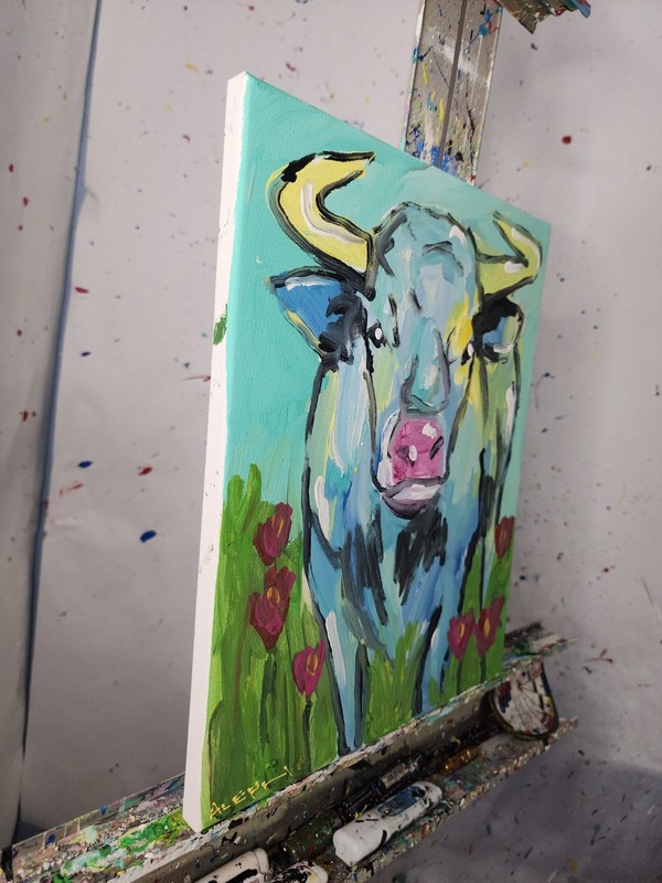Original Bull Painting Abstract Expressionist Canvas 14x11 Western Fine Art gallery
