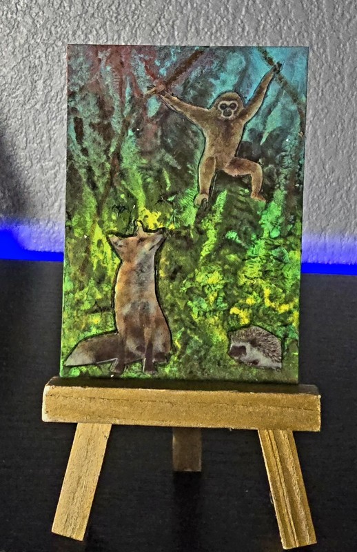 Aceo Original Mixed Media Painting, Bungle In The Jungle