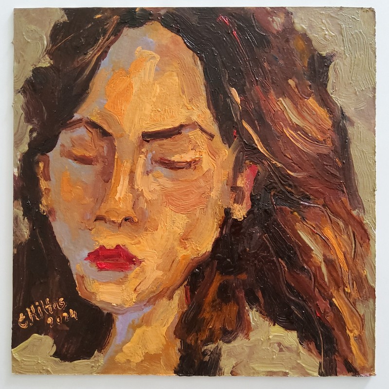 Woman Face Painting Oil Original Artwork Portrait Abstract Modern Small Fine Art