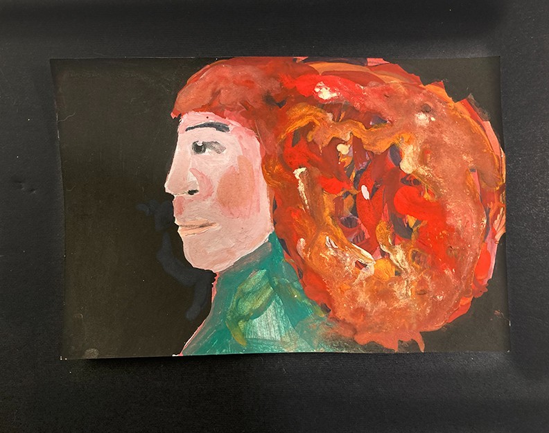 Portrait Painting Meditating Woman Naive Primitive Expressive 4×6 Wall Art