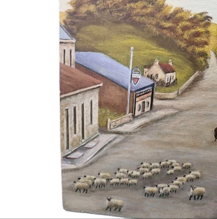 Vintage Oil Painting On Board Of A Scottish Sheep Farm, Robert Stalker, Artist gallery