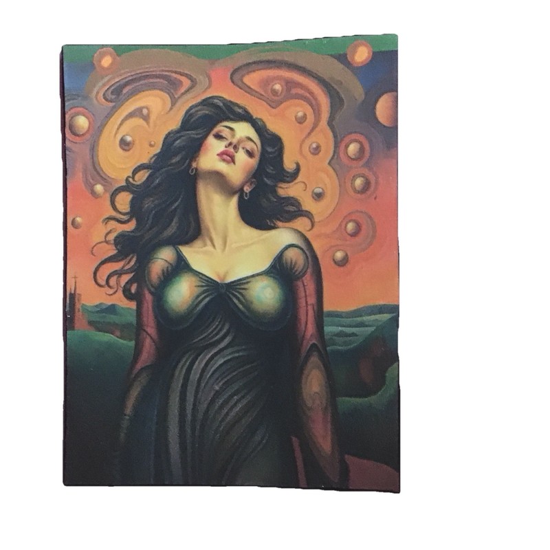 ACEO Original Art Print “Woman Dreaming” Signed Mini Trading Card 2.5×3.5”