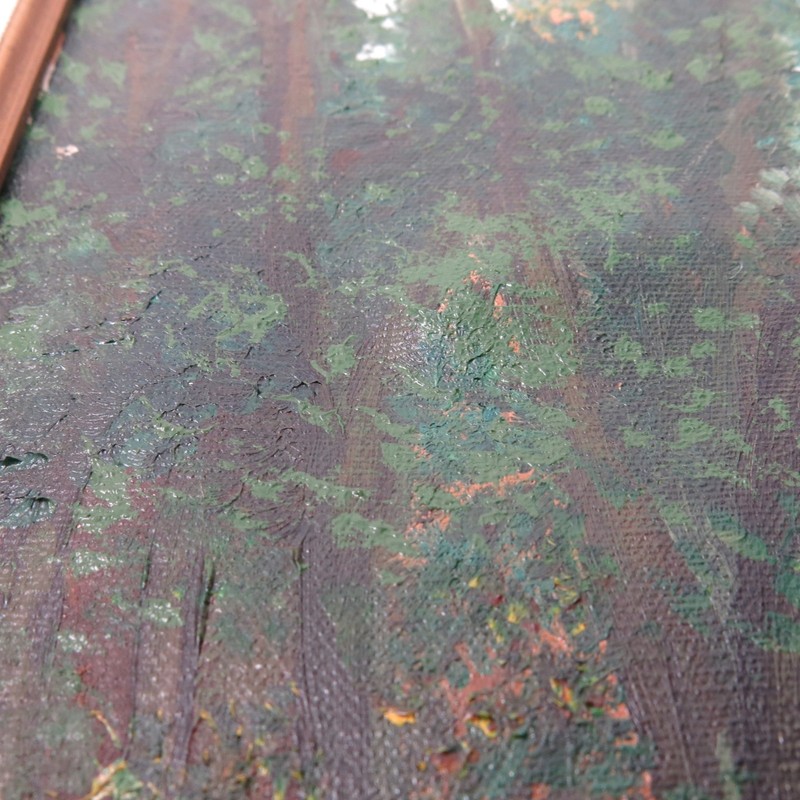 Vintage Trees Small Stream Forest Landscape Oil Painting Framed Signed gallery