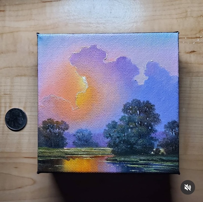 Original Oil Painting Realism Summer Landscape Clouds Signed Decor Art