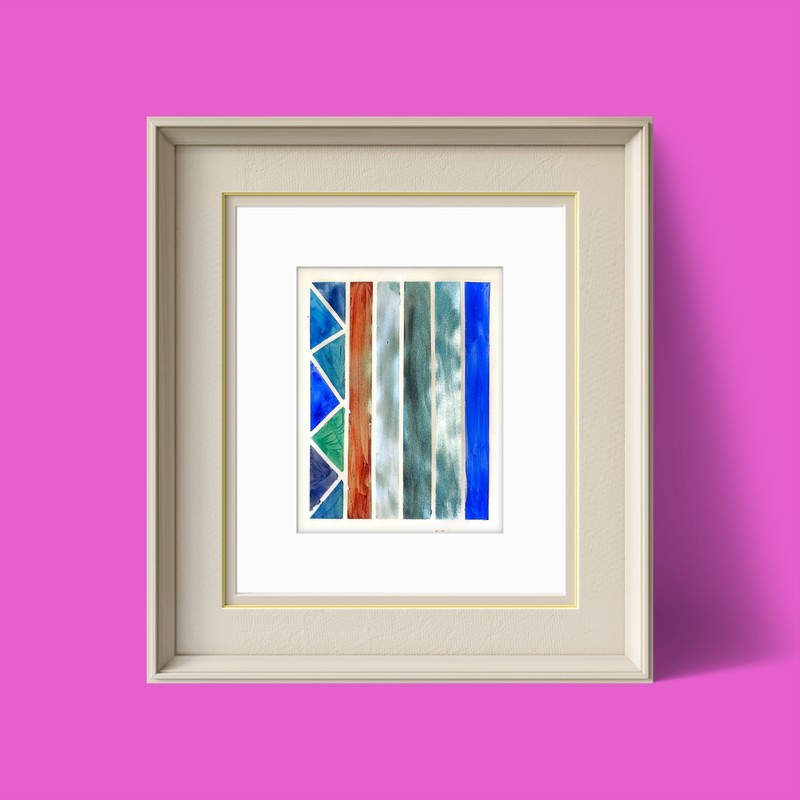 Iradescent Line Art In Shades Of Blue Expressionist Original Watercolor 11x14 gallery