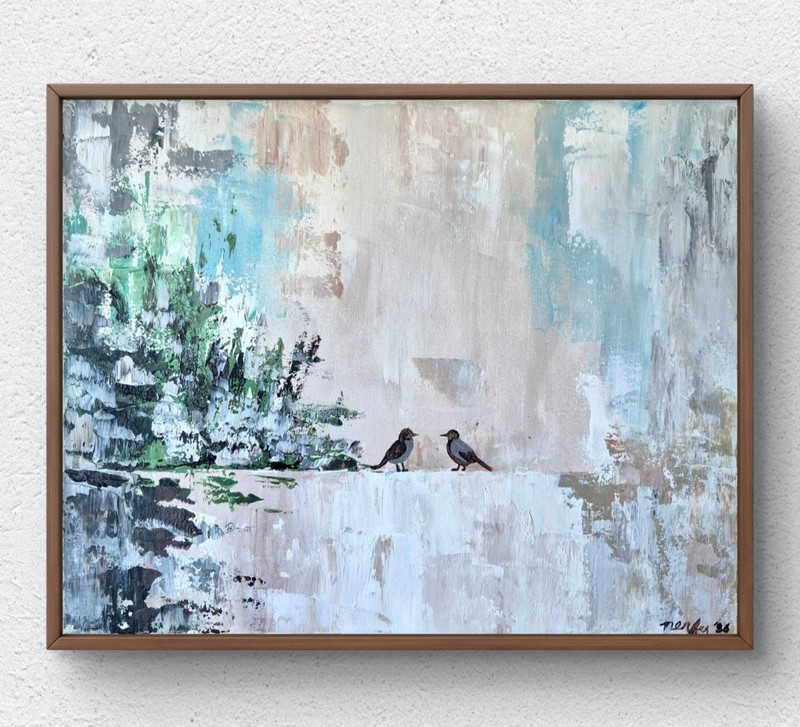 Original Botanical 16×20 Expressionist Acrylic Painting Signed Neutral Decor C12