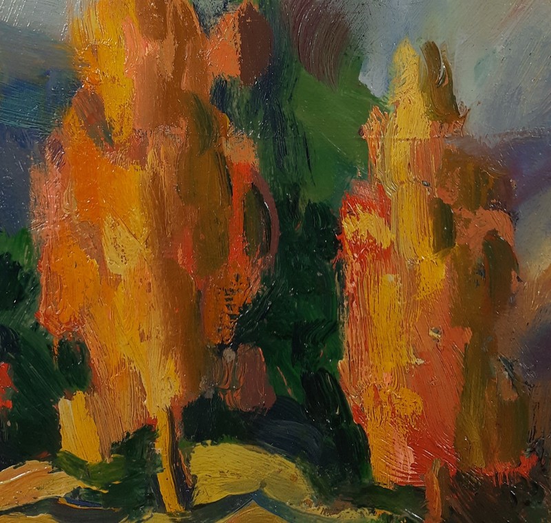 Autumn Hillside with Golden Trees, Vintage Oil Landscape, Mountain View gallery