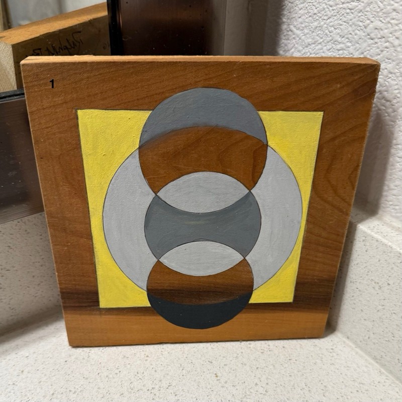 Original Set of 9 Hand-Painted Geometric Abstract Wood Wall Art Panels 7″ x 7″
