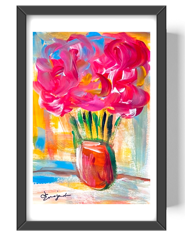 Guajardo Art Red and Pink Roses of Love 9X6 Paper Unique Neo Expressionism