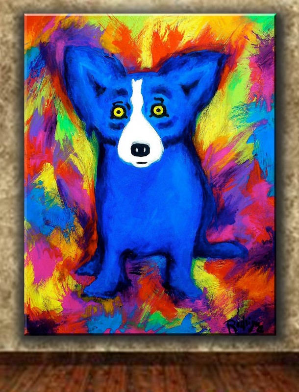 Paintings Cartoon Blue Dog I Am an Artist, Modern Graffiti Wall Art HD print
