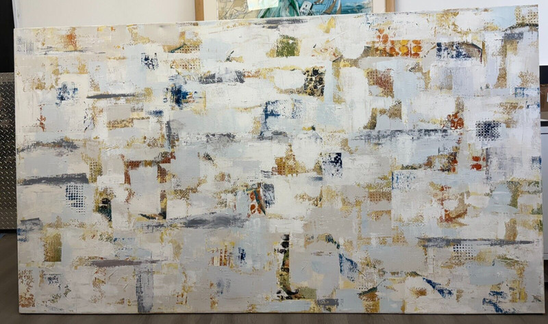 Large 48″ x 86″ x 1.7″ White, Gold, Blue Abstract Painting (Unknown Artist)