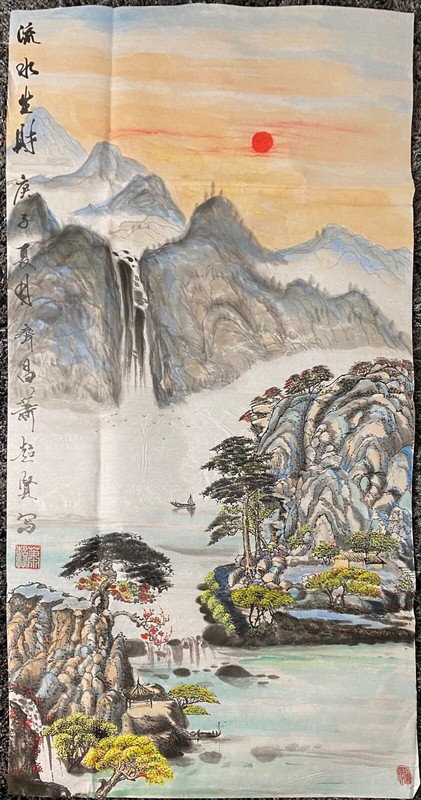 Original Hand-Painted Chinese Traditional Ink Painting-Landscapes. 54”x27”. (36）