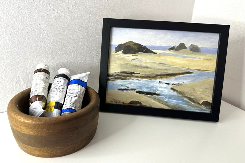 8×6 Original Framed Oil Painting Plein Air Beach Scene Oregon Coast PNW