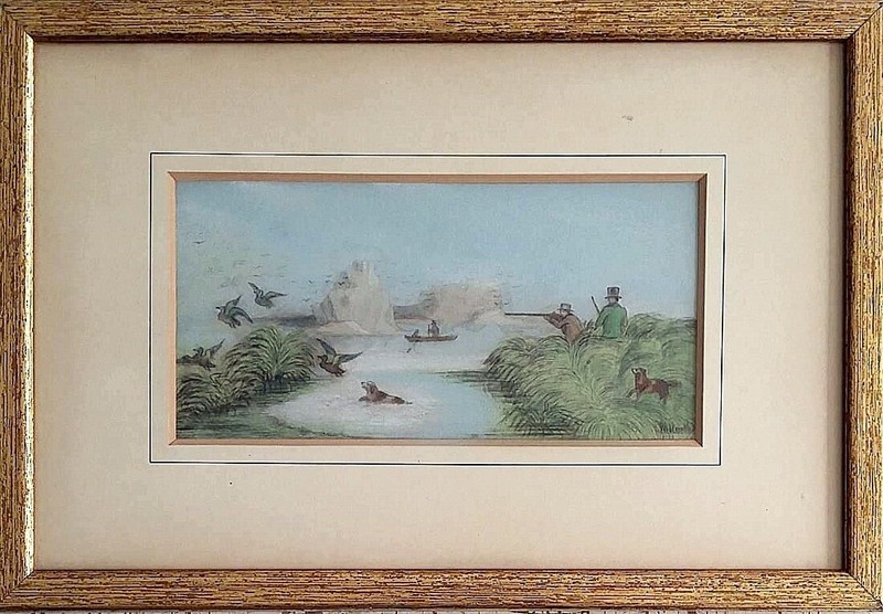 John William North: Ducks Hunters / British S/Watercolor 19th Century Victorian