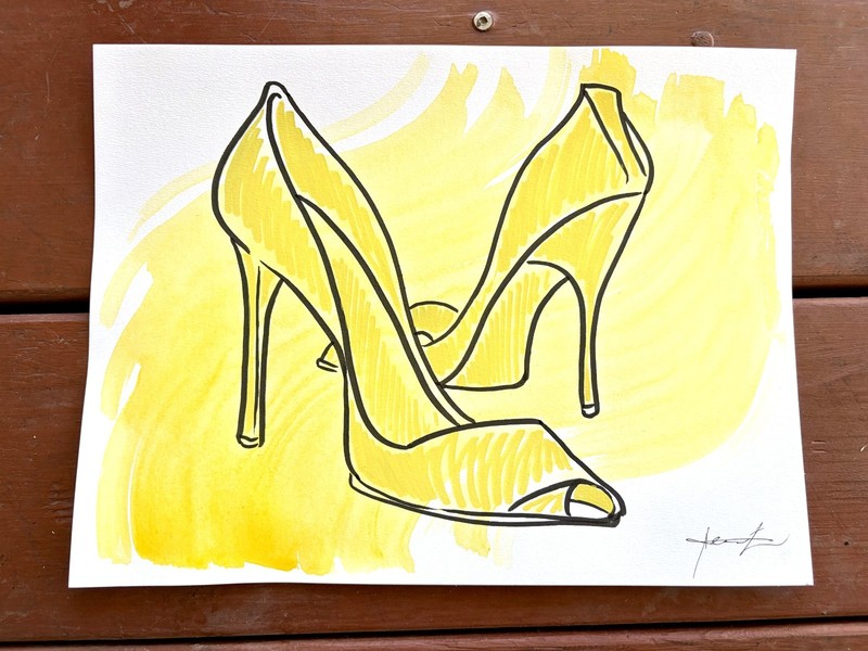 Original Heels of Fashion 3 Painting By Alannah Dyer- Acrylic 9x12 in. Shoes gallery