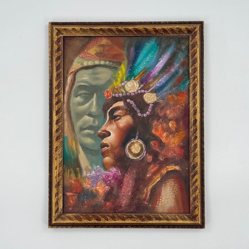 Original Contemporary Indigenous Warrior Oil Painting on Panel gallery