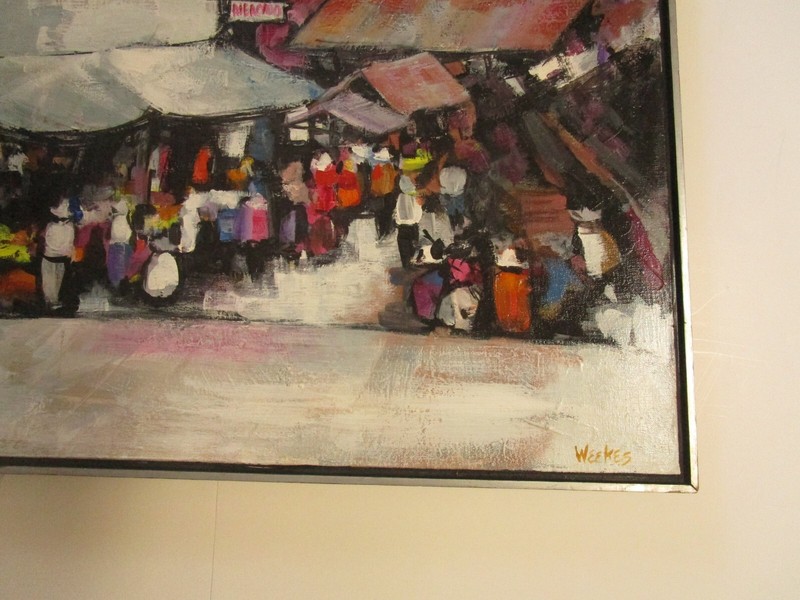 WEEKES SIGNED REGIONALISM PAINTING MARKET VILLAGE URBAN MODERNISM EXPRESSIONISM gallery