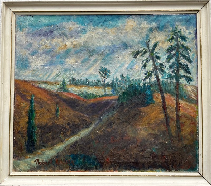 Robert Nielsen 1911-2001 Oil Painting Landscape Hills Trees Path Framed