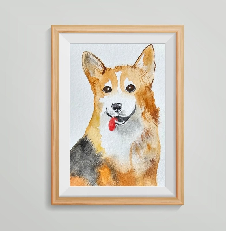Watercolor Painting Corgi Dog Pet Portrait Handmade for Dog Owners Gift Idea Pet