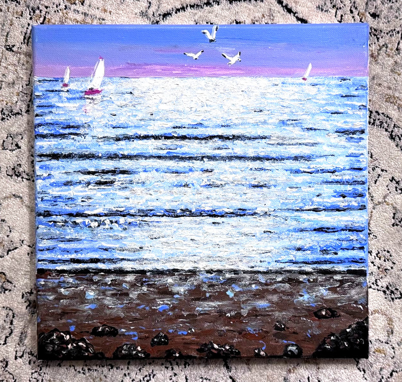 Original Art Sunrise Sea Scape sailing Painting SIGNED + COA gallery