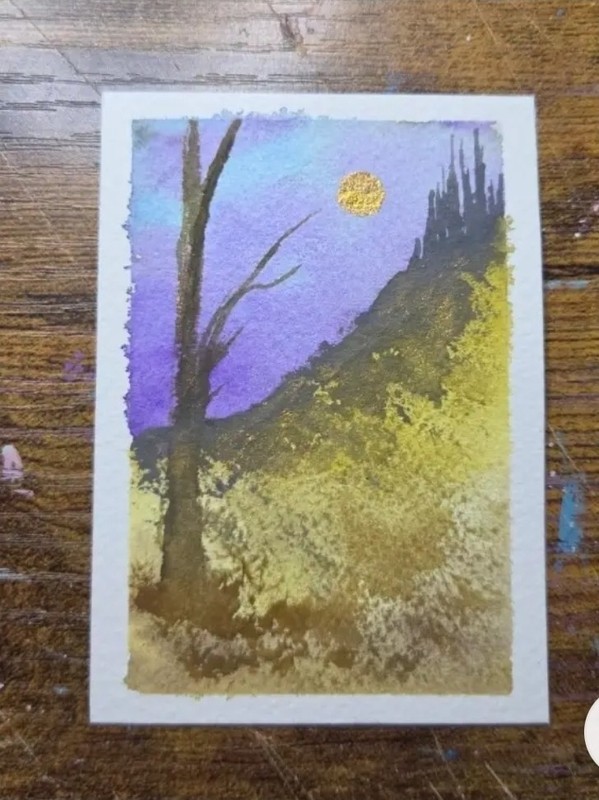 ACEO Original painting Beautiful Sunset Tree (2.5x3.5 inches) Watercolor gallery