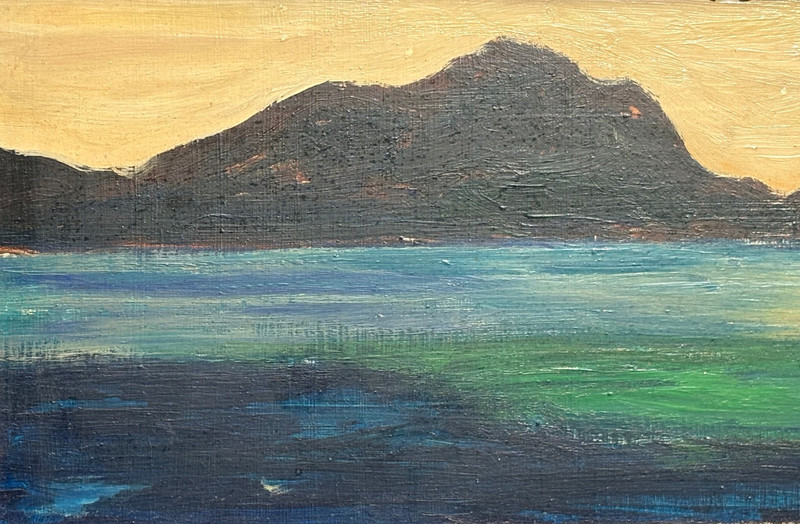 Water Reflections Below a Mountain Range Oil Painting-C. 950s-Maxim Bugzester gallery