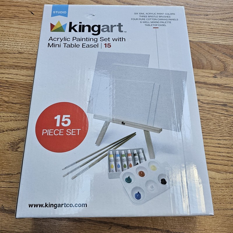 KINGART Acrylic Painting Set With Mini Table Easel 6 Pain Colors Brushes Canvas