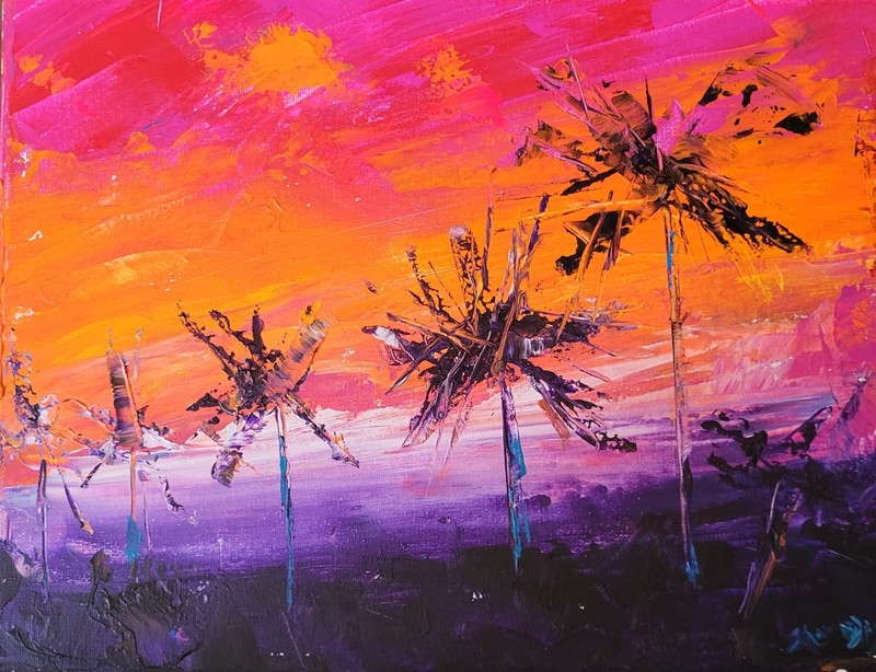 Original Palm Tree Sunset 11 X 14 Painting Beach Hand Painted Home Decor gallery