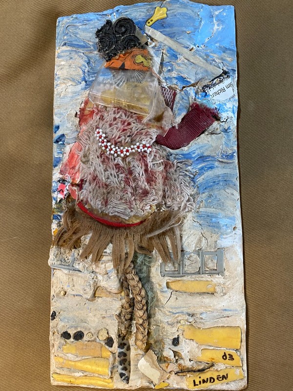 Linden 2003 «Abstract Figural Scene» Mixed Media Artwork – Signed