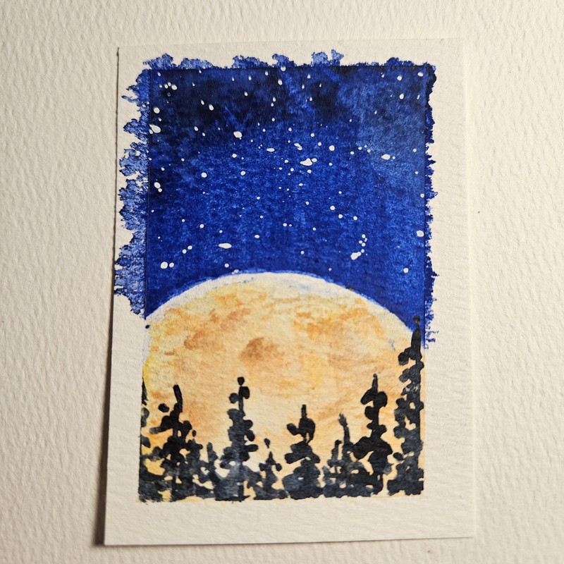 ACEO Original Mini Watercolor Harvest Moon 2.5″x3.5″ on paper by Rachel Taylor