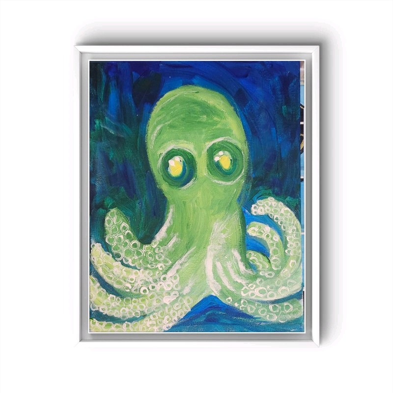 Glowimg Octupus Pup Vibrant Colorful Abstract Canvas Painting 11x14 Signed gallery