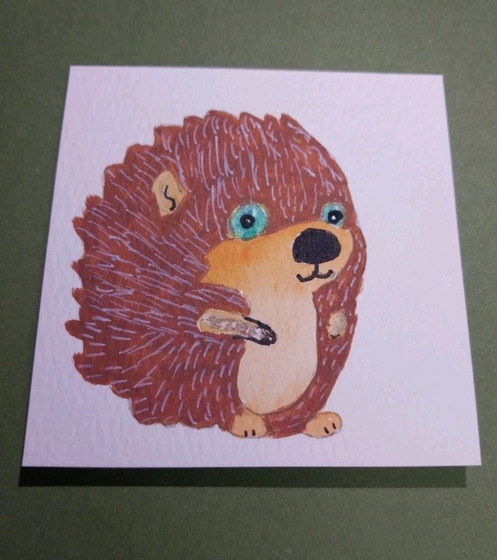 Porcupine Hedgehog Whimsical Animals Signed Art 3x3 storybook cute animals GAT gallery