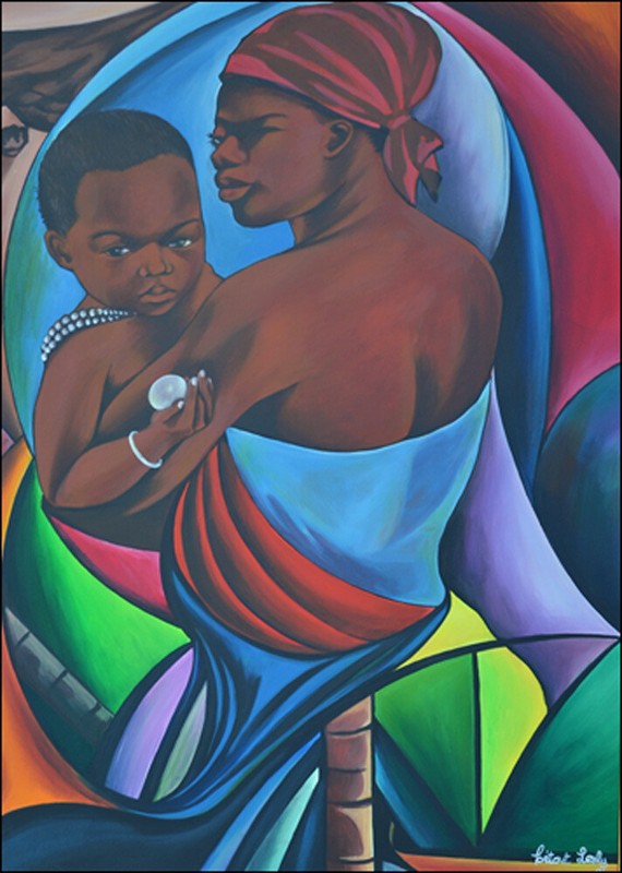 Haitian Art – Le Petite Garcon et sa Mere by Lesly Cetout 30 x 40