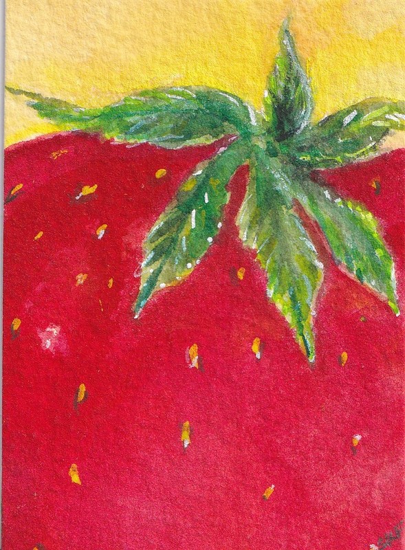 Strawberry 🍓 ACEO Original Watercolor Painting gallery