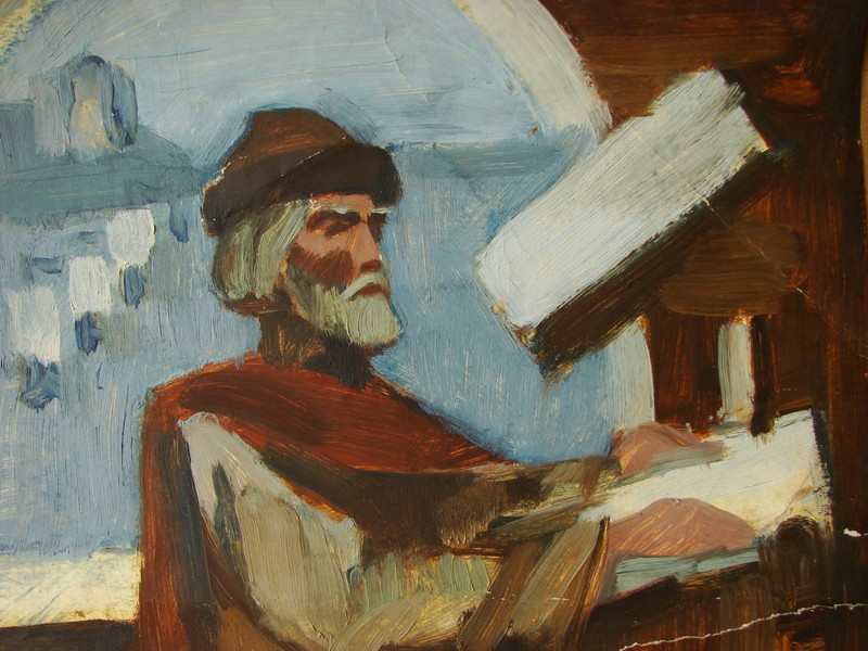 Ukrainian Soviet gouache Painting monumental portrait duke Kyiv Bouchukism Art gallery