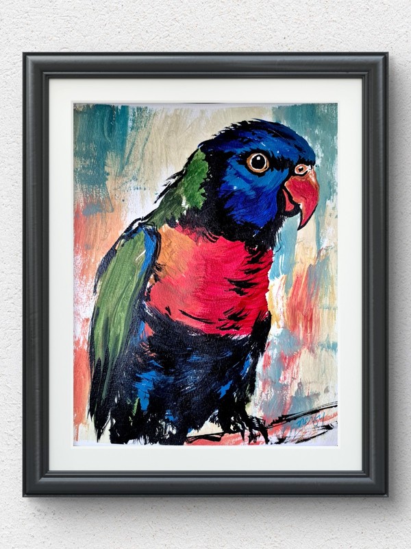 Original Lorikeet 11×14 Contemporary Acrylic Art Painting Signed Home Decor P264