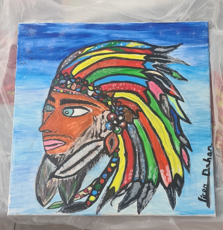 Original Painting «Colorful Indian» 40X40 Acrylic on Canvas By Liron Dahan