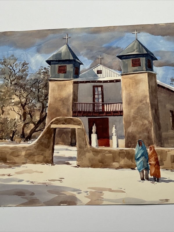 DON BRACKETT PAINTING NATIVE AMERICAN INDIAN PUEBLO CHURCH LISTED FAMOUS ART gallery