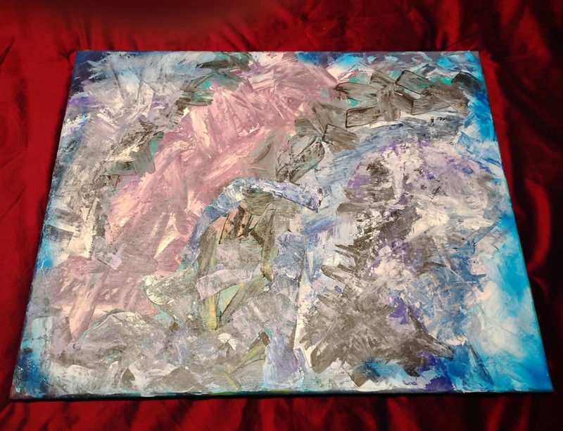 Painting – Abstract Mixed Media Art Blue Pink Gray – Unframed