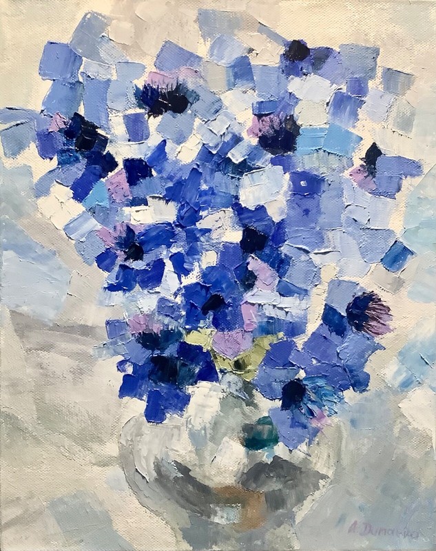 Blue Flowers AbstrOriginal Painting in Oil 11×14″ Impasto Gallery Artwork eBay