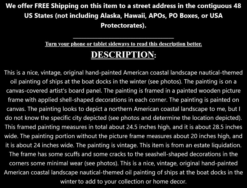 Vintage Original Oil Painting Art Nautical Ship Boat Dock Seascape Artist Signed gallery